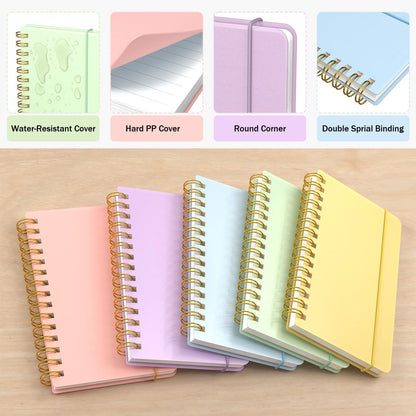 4 Pack 5x7 Small Spiral Notebook, Hardcover Spiral Journal Notebook with Removable Dividers Tabs, Note Books for Note Taking, Work, School, Cute Notebooks with Strap 50 Sheet