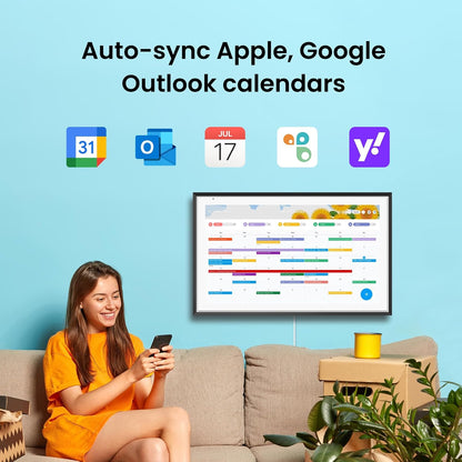 Apolosign 21.5-inch Digital Calendar : Dual Mode Smart Wall Planner, No Subscription, Install Apps, Sync Calendars, Electronic Touchscreen Interactive Display for Family Schedules, Chore Chart (Teak)