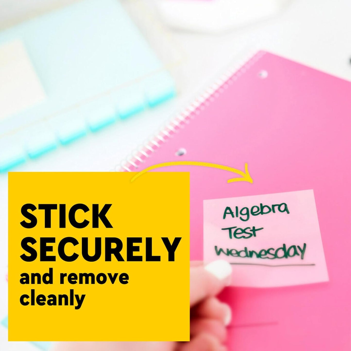 Post-it Transparent Notes, 2.8 in. x 2.8 in., Blue, Pink, Green and Orange Sticky Notes, School Supplies, Office Products, Great for Studying, 8 Pads