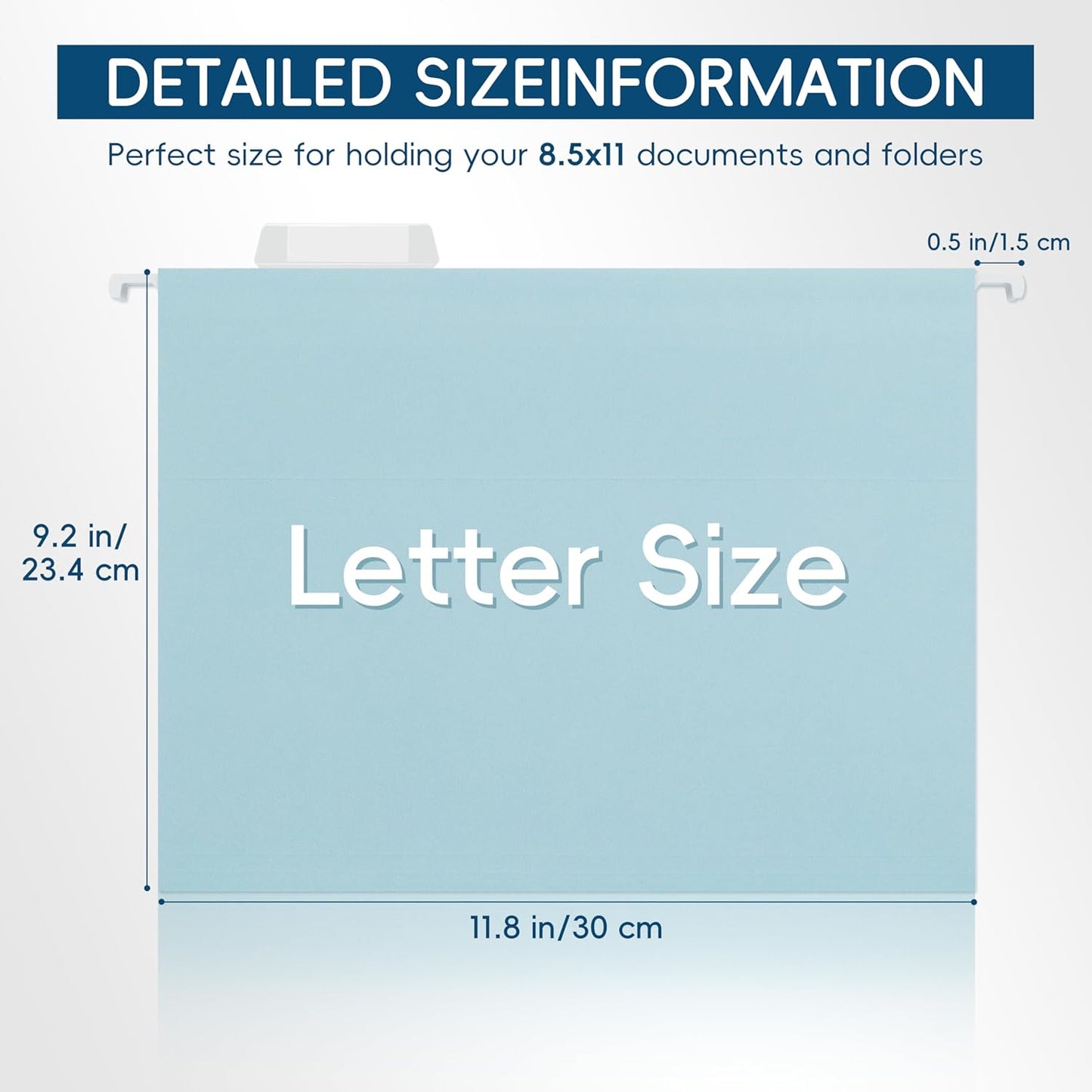Blue Hanging File Folders,25 Pack Letter Size File Folders with 1/5-cut Tabs,Office Essentials for Filing Cabinet & Desk Storage