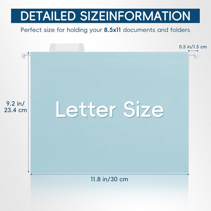 Blue Hanging File Folders,25 Pack Letter Size File Folders with 1/5-cut Tabs,Office Essentials for Filing Cabinet & Desk Storage
