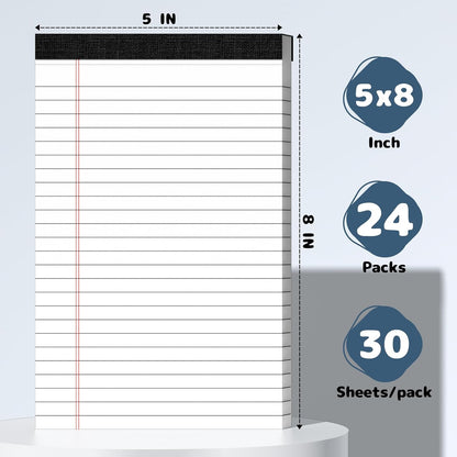 5x8 Legal Pads Writing Pad Note Pads, 8 Pack College Ruled Lined Paper Pad, White Perforated Notebook, Premium Notepads for School Office Home, 30 Sheets/Pack