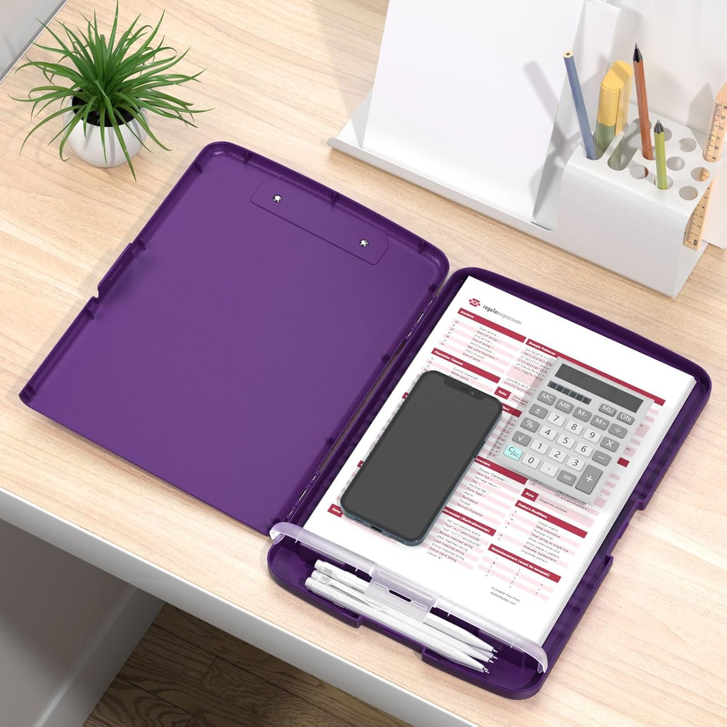 Rimilak Plastic Clipboard with Storage, 8.5 x 11 High Capacity Folio Nursing Case with Pen Holder, Size 14.2 x 9.6 x 1.2″ Folder Side-Opening for Classroom, Teacher, Smooth Writing, Dark Green