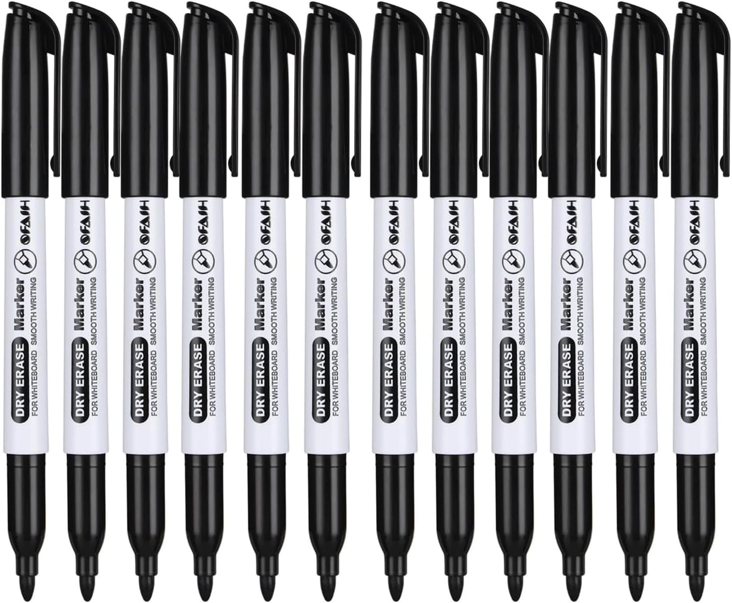 SFAIH Black Dry Erase Markers Fine Tip - 12 Pack Whiteboard Markers Standard Set For Office Teams, Teachers, Classrooms, Training Sessions | Low-Odor