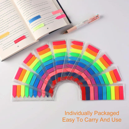 2000pcs Neon Page Markers Sticky Tabs, 10 Bright Colors & 5 Shapes Translucent Writable Flags, Index Tabs for Books/Notebooks/Office, with 5.5" Ruler (Arrow/Wave/Semicircle)