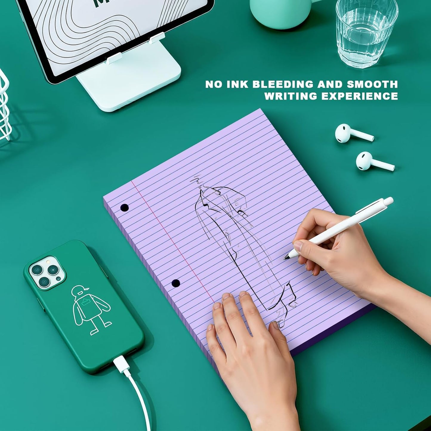 Note Pads 8 X 10.5 Loose Leaf Paper, 120Sheets, 3 Hole Punched Lined Paper, College Ruled 8 X 10.5 Notebooks, 10-1/2" X 8 Binder Writing Pads, Filler Paper For Engineering, Office, School Supplies