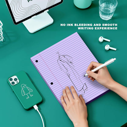 Note Pads 8 X 10.5 Loose Leaf Paper, 120Sheets, 3 Hole Punched Lined Paper, College Ruled 8 X 10.5 Notebooks, 10-1/2" X 8 Binder Writing Pads, Filler Paper For Engineering, Office, School Supplies