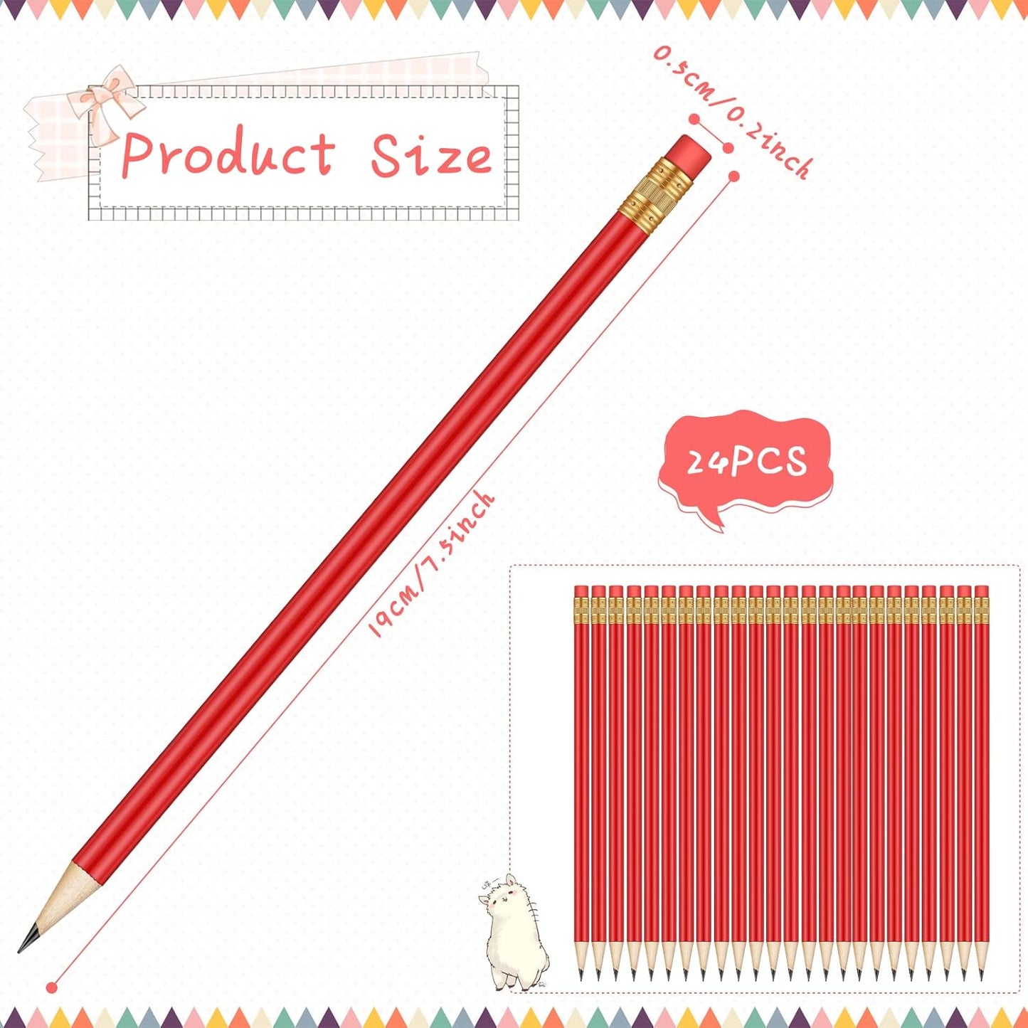 Outus 24 Pieces Round Pencils Cute HB Graphite Wood Pencils Pack with Eraser for School Drawing Sketching Wedding Office Supplies (White)