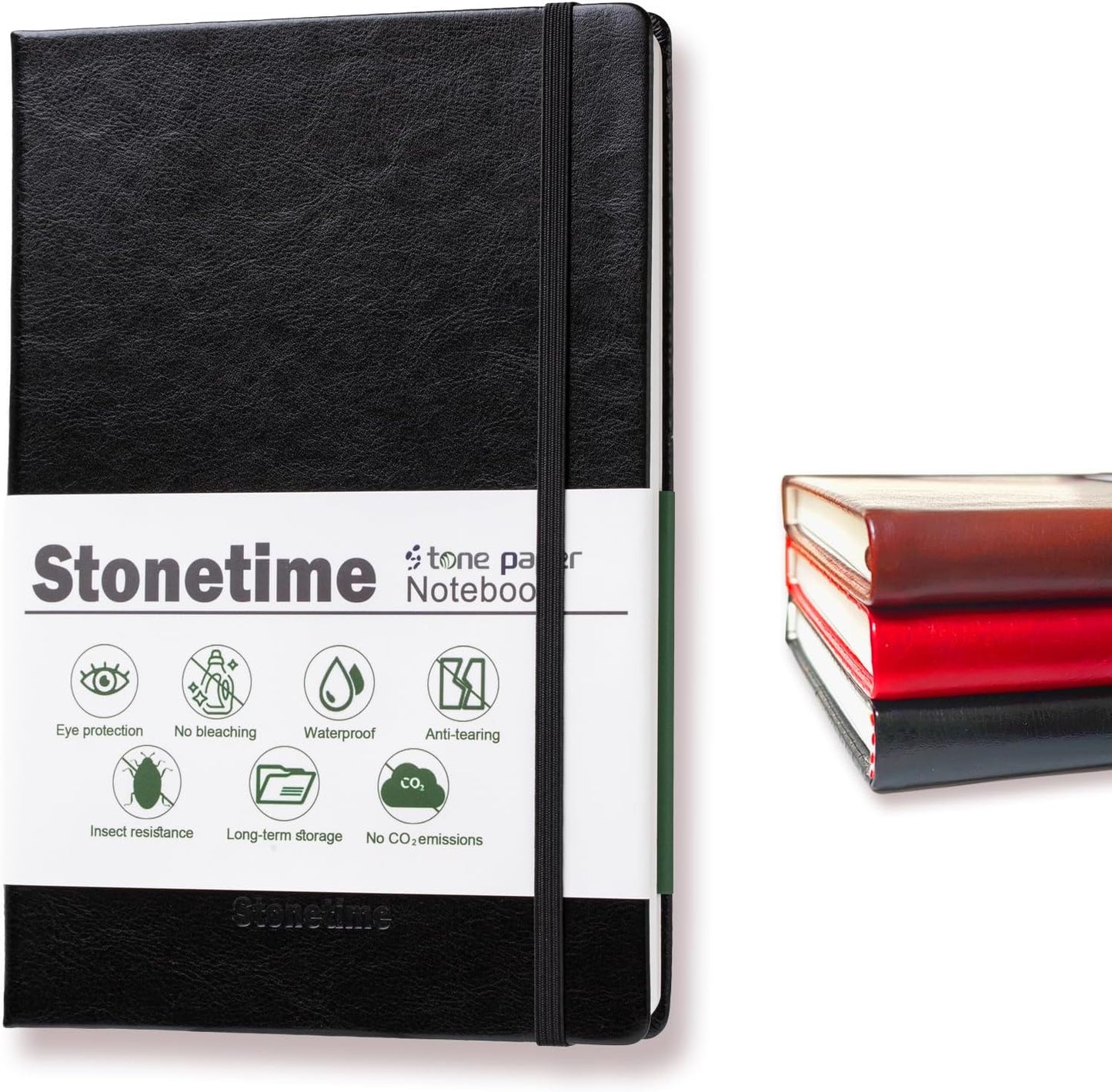 Stone Paper Notebook for Women Men, A5 Waterproof Notebook Hardcover Executive Journal, Ruled Notebooks for Work, Business, Writing, School, 160 Pages(Green)