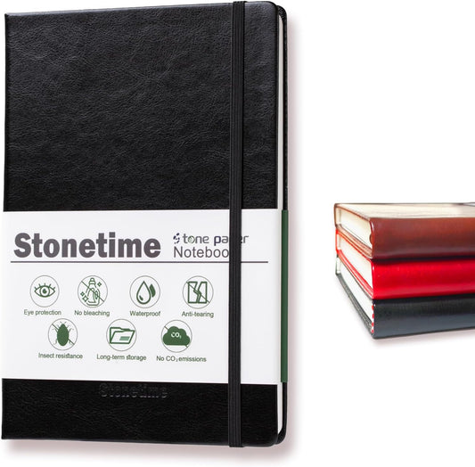Stone Paper Notebook for Women Men, A5 Waterproof Notebook Hardcover Executive Journal, Ruled Notebooks for Work, Business, Writing, School, 160 Pages(Green)