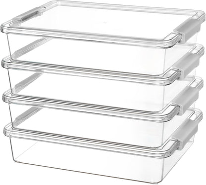 Vtopmart 6 Qt Plastic Storage Bins with Lids, Clear Sensory Bins, Arts Crafts Organizers and Storage, Stackable Containers for Home Office and School Supplies, 4 Pack