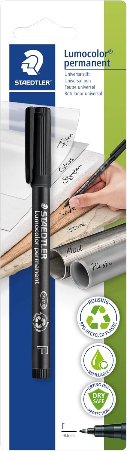 Staedtler 318-WP4 Lumocolor Permanent Universal Pens, Fine Point, 0.6mm, Assorted, 4 per Set