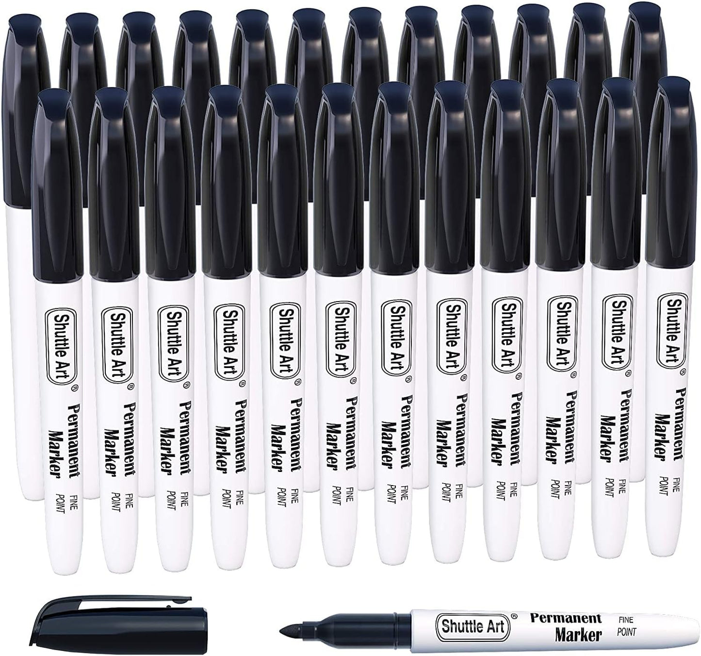 Shuttle Art Permanent Markers, 30 Pack Black Permanent Marker set, Fine Point, Works on Plastic, Wood, Stone, Metal and Glass for Doodling, Marking
