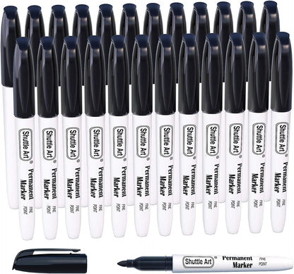 Shuttle Art Permanent Markers, 30 Pack Black Permanent Marker set, Fine Point, Works on Plastic, Wood, Stone, Metal and Glass for Doodling, Marking