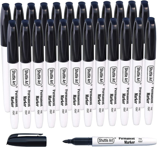 Shuttle Art Permanent Markers, 30 Pack Black Permanent Marker set, Fine Point, Works on Plastic, Wood, Stone, Metal and Glass for Doodling, Marking