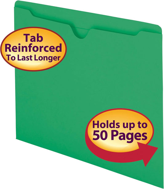 Smead File Jacket, Reinforced Straight-Cut Tab, Flat-No Expansion, Letter Size, Green, 100 per Box (75503)