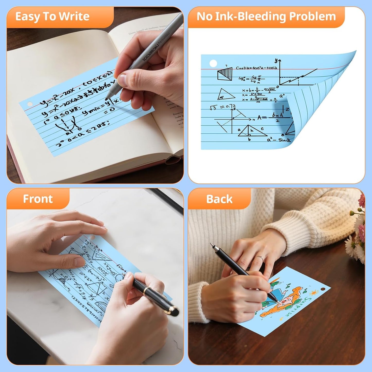 Index Cards 3x5 Inches, 300 PCS, Colored Flash Cards With Ring, Punched Lined Study Card Ruled Flashcards Notecards, Ruled Front And Blank Back, Note Card for School, College And Home