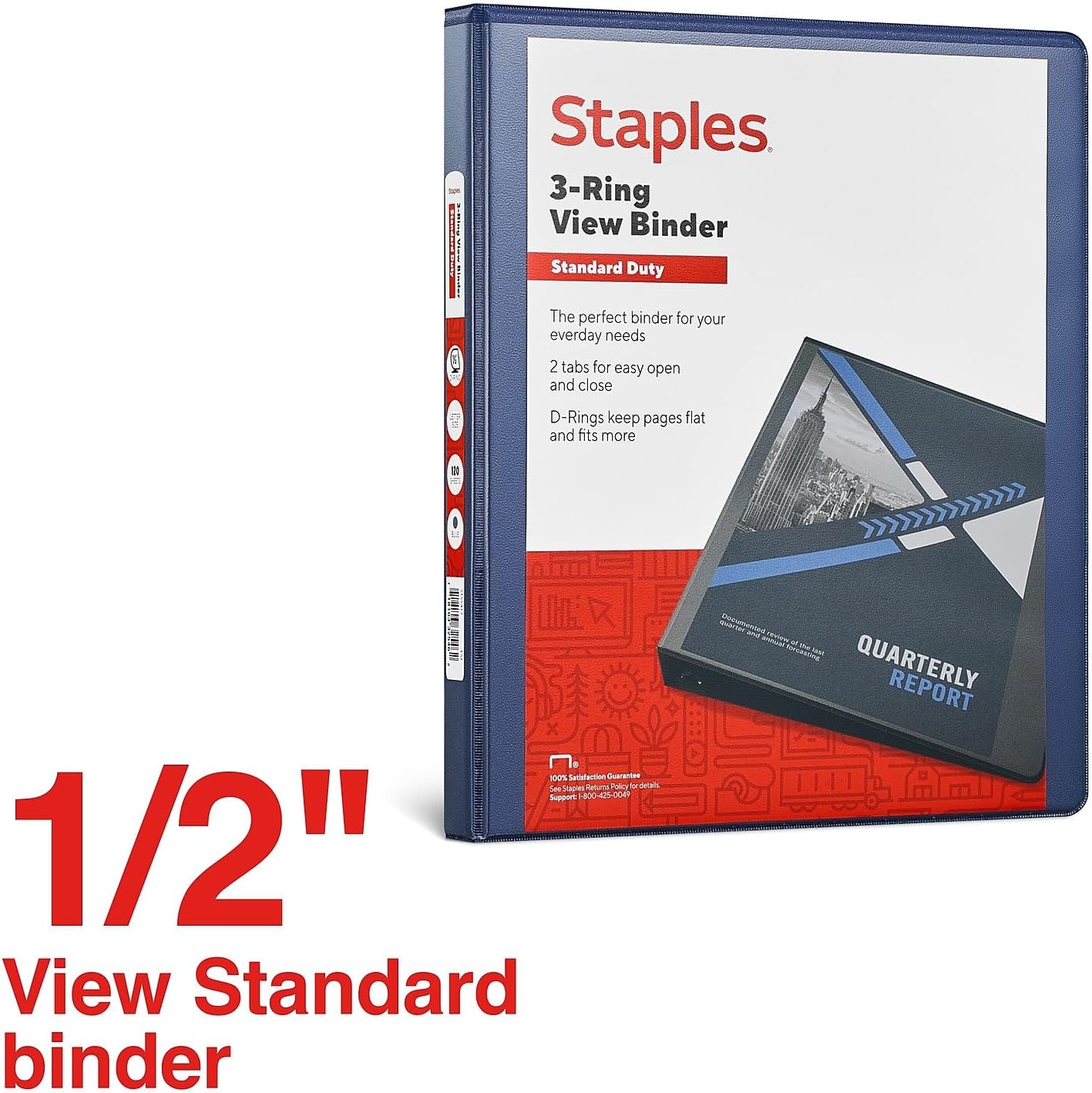Staples Standard 2-Inch 3-Ring View Binder, Holds Up to 450 Sheets, Orange, Durable Binder for Office & School