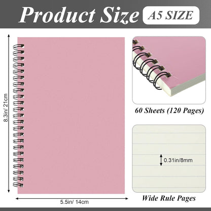 Leelosp 12 Pack Small Spiral Notebook Lined Spiral Journal College Ruled Notebook Wire Bound Kraft Cover, 120 Pages for Work (Multicolor,5.5 x 8.3 Inch)