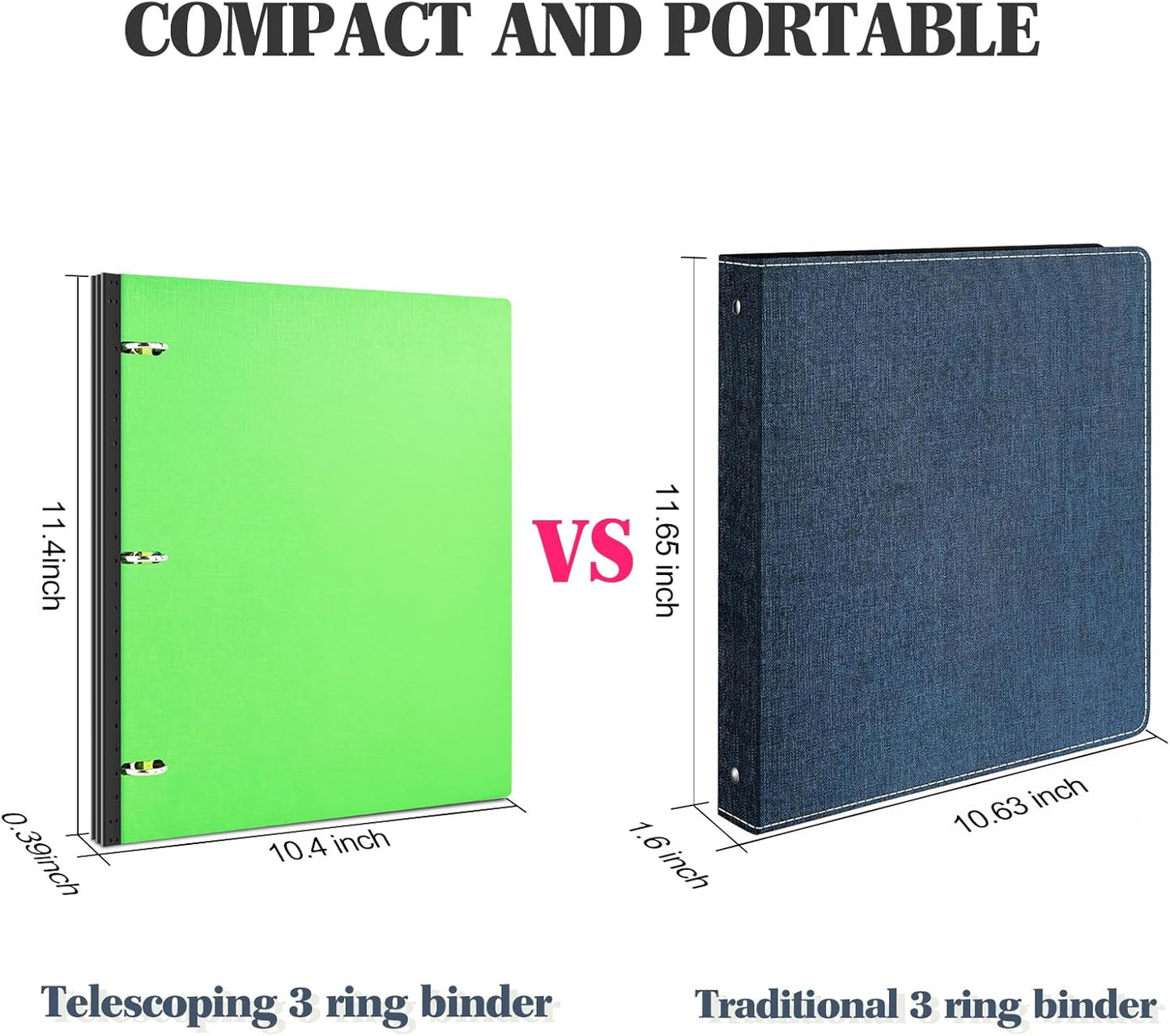 INFUN Telescoping 3 Ring Binder - 4PCS, Portable Plastic 3 Ring Binder with Telescoping Spine, Binders with Foldable Front Cover Holds 8.5"x11" Paper for School, Office, Homes