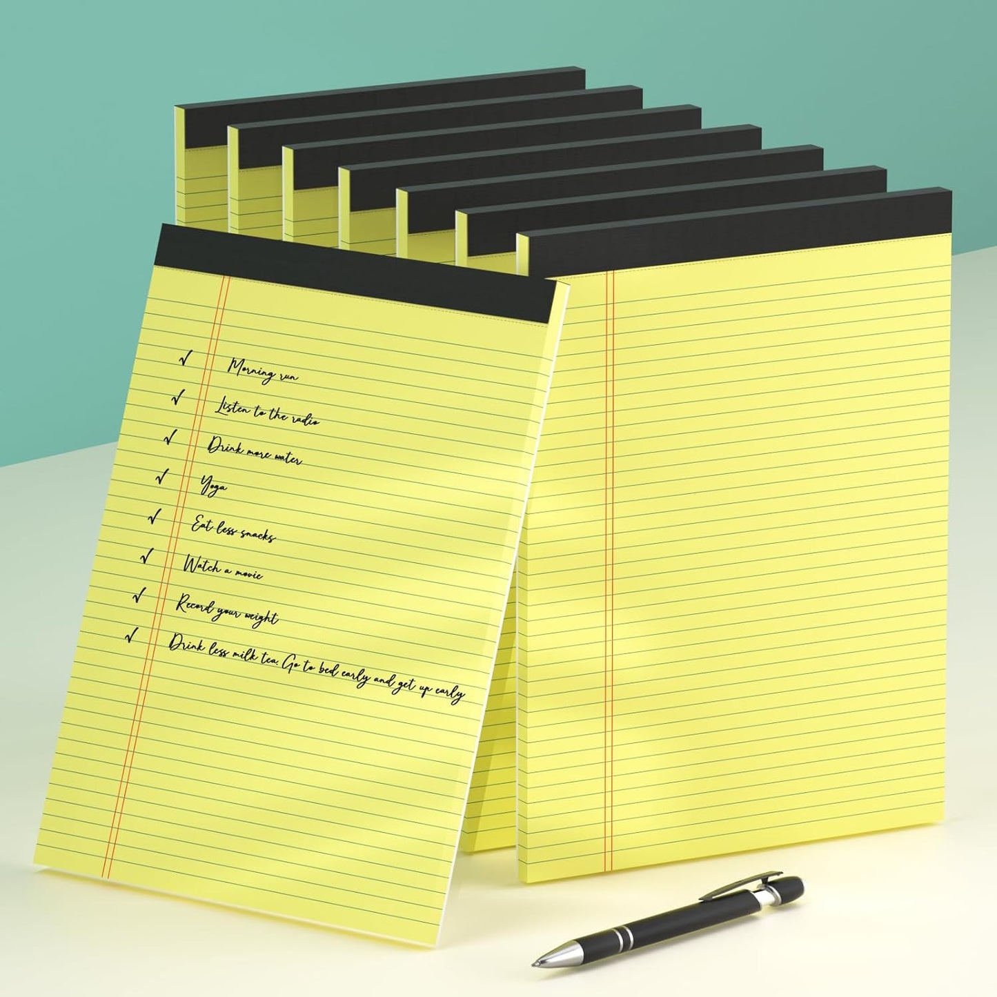 8 Pack Yellow Legal Pads 5x8 Small Note Pads 240 Sheets Perforated Yellow Pads Paper Narrow Ruled Writing Pad 80gsm Premium Thick Paper College Ruled Legal Notepads for Students, Office, Business