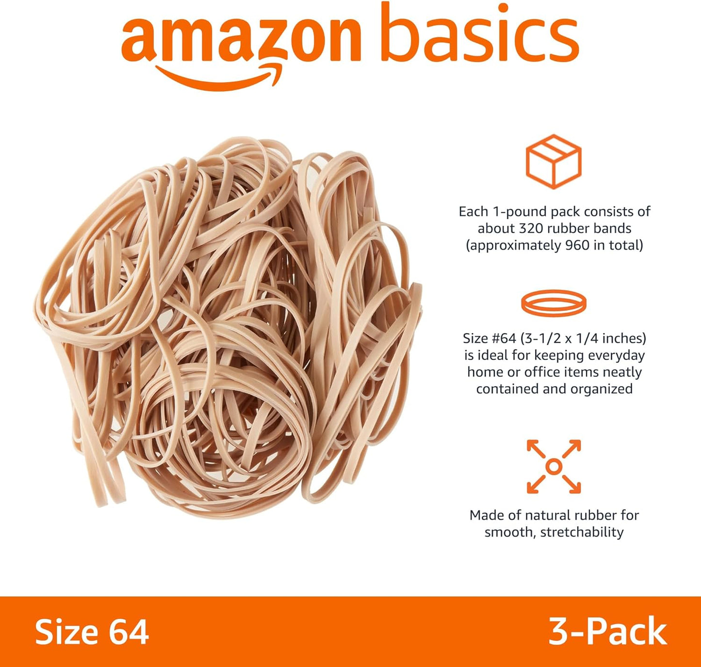 Amazon Basics Assorted Size and Color Rubber Bands, Strong Elastic Stretch Office Supplies, 0.5 lb. Variety Assortment