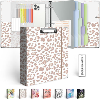 3 Ring Binder 1 Inch, Three Ring Binders Organizer with Clipboard, 5-Tabs Pockets Dividers, Plastic Folder, 18 Divider Stikers, BVSSX Pretty Binder with Pen Loop (Black Weeds, Letter Size)