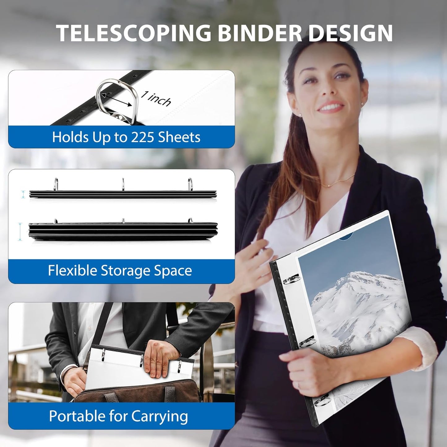 Telescoping 3 Ring Binder-4PCS, Flexible Binder with Elastic Rubble Spine+3 Round Rings, Flat Writing Binder, 4 Bright Colors