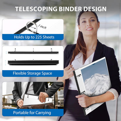 Telescoping 3 Ring Binder-4PCS, Flexible Binder with Elastic Rubble Spine+3 Round Rings, Flat Writing Binder, 4 Bright Colors