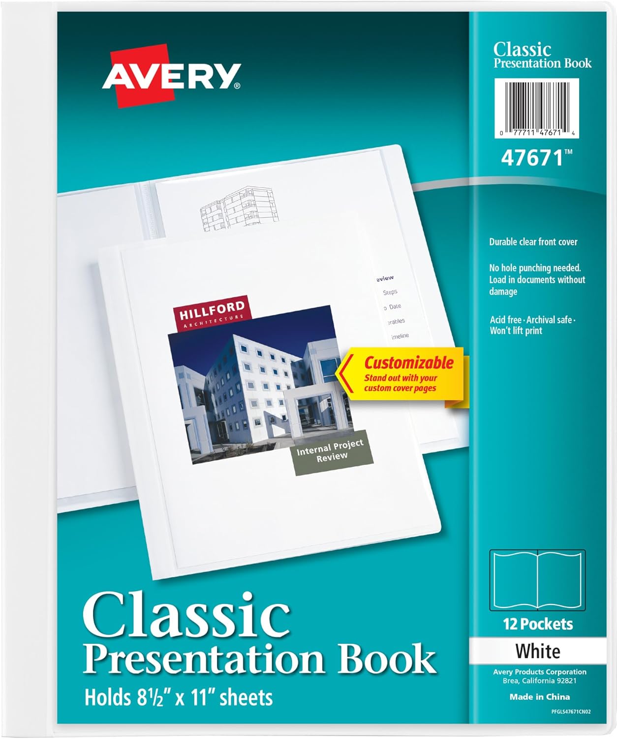 Avery Classic Presentation Book, Clear Front Window for Title Page, 12 Non-stick Pages, 1 White Book (47671)