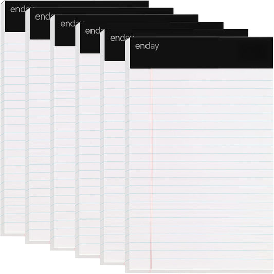 Yellow Legal Notepads 5x8, Pack of 6 - legal Ruled Writing Pad. Perforated Edge. Canary Yellow, Universal, Junior Size, 50 sheets per Pad. By Enday