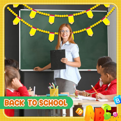 8.2 Ft Pencil Wooden Garland Graduation Yellow Pencil Banners with Cute Beads Hanging Ornaments for Kindergarten Classroom Office Home First Day of School Party Decor