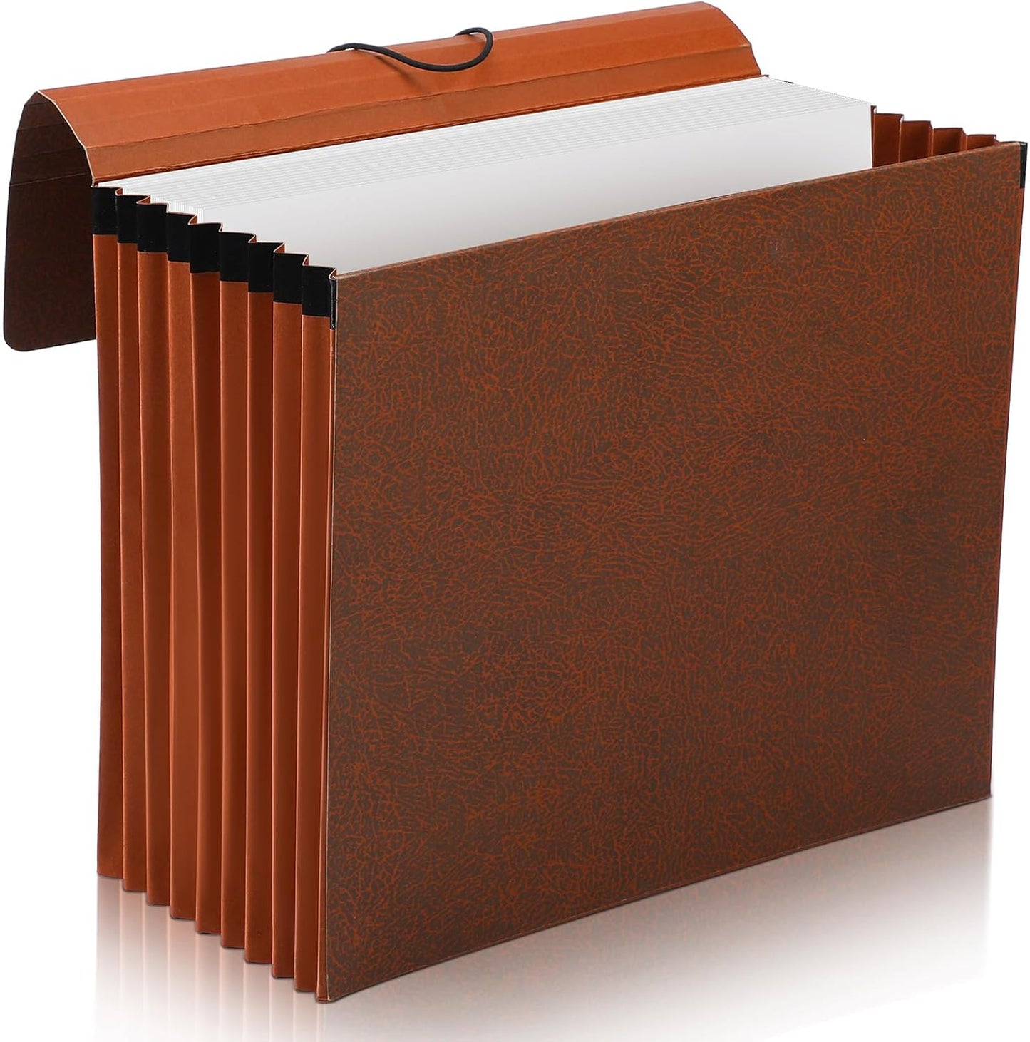 PerKoop 5 Pcs Expanding File Folder with Flap 7 Inch Expansion Expanding File Wallet with Elastic Cord Closure Letter Size Heavy Duty Document Organizer, 10 Slots, Brown