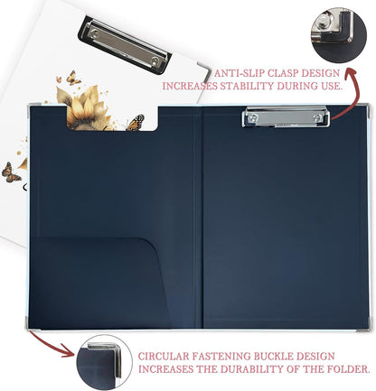 Trendy Black Leopard Print Clipboard Folio with Storage for Office Classroom, Preppy Dark Cheetah Print Padfolio with Metal Clip for Nurses Teachers Students Women Men, 12.4x9.25 in