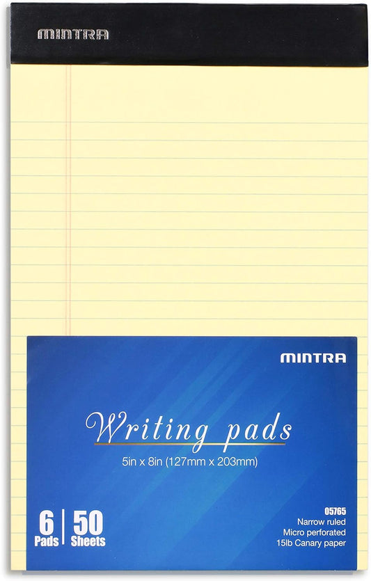 Mintra Office Colorful Legal Pads - Includes 2 Blue, 2 Pink, and, 2 Green Writing Pads, Micro Perforated Lined Sheets, Ideal for Professional & Personal Use, 5"x8" Narrow Ruled, 6 pack Basic Pastel