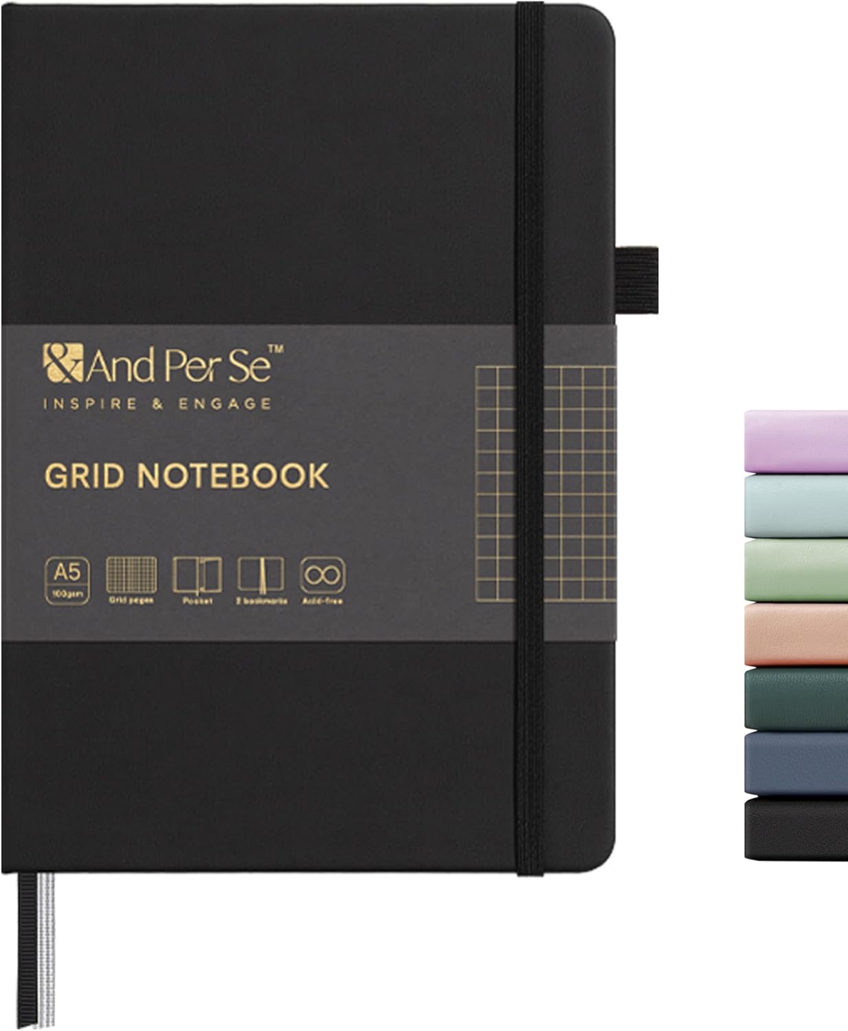 &And Per Se Lined Journal Notebook, 160 Pages, A5 5.7 x 8 inches College Ruled Thick Paper Notebook Journals for Writing, Hardcover Notebooks for Women Men Office School (1 Pack, Green) - Colors B