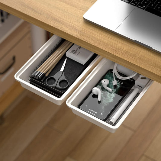 SVNNELP Under Desk Table Drawer Storage Organizer Slide Out, Attachable Hidden Self-Adhesive Under Desk Pencil Tray Drawer for Office/Classroom/Home (Clear Black/M)