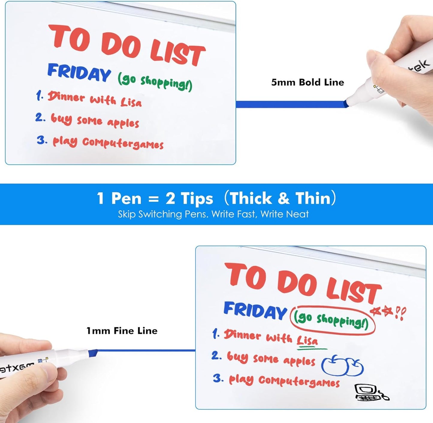maxtek Low Odor Dry Erase Markers Chisel Tip, Whiteboard Markers Set 4 Count with 1 Magnetic Eraser