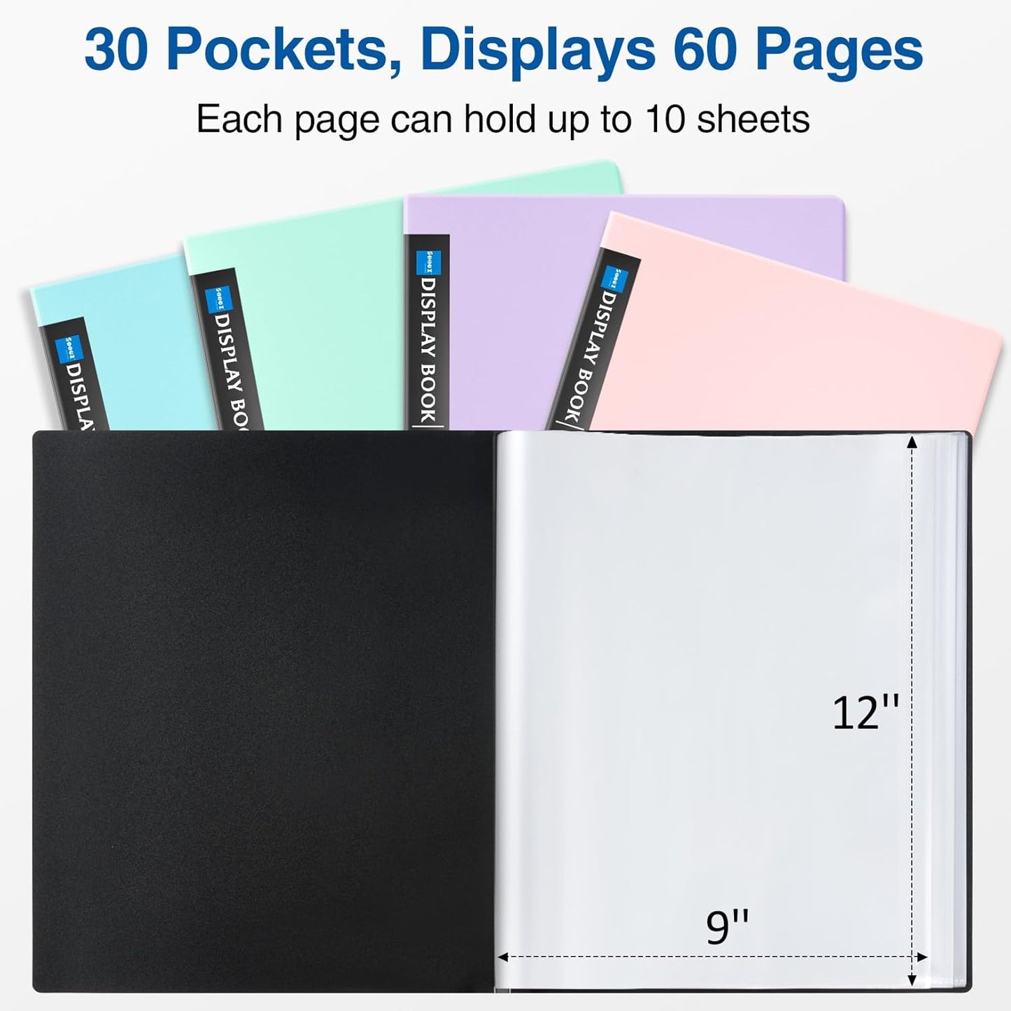 Sooez Art Portfolios 11"x17", Large Portfolio Folder with 30 Pockets & Black Inner Sheets, Display 60 Pages, 11 x 17 Presentation Book for Artwork Storage, Binder with Plastic Sleeves for Artist