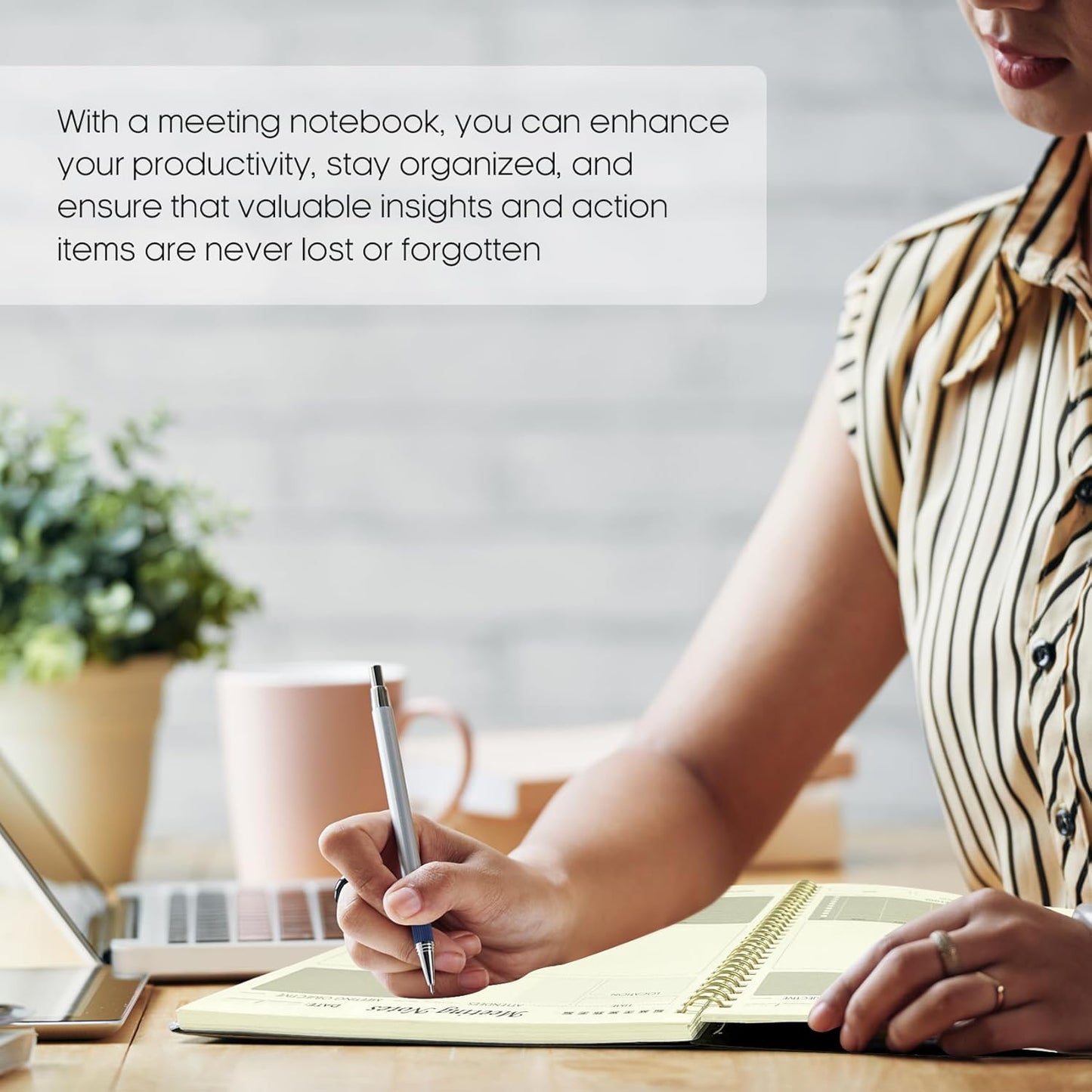 Taja Meeting Notebook for Work Organization - Work Planner Notebook with Action Items, Agenda Planner for Note Taking, 160 Pages (6.9" X 9.9") Project Organizer for Men & Women - Blue