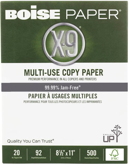 Boise X-9 Multi-Use Printer & Copy Paper, 5 Reams, White, Ledger (11in x 17in), 2500 Sheets Per Case, 20 Lb, 92 Brightness