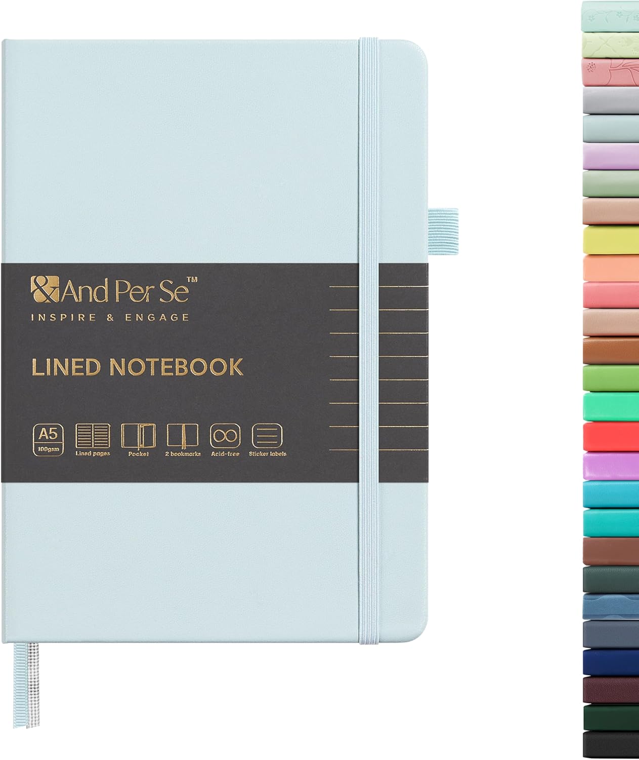 &And Per Se Lined Journal Notebook, 160 Pages, A5 5.7 x 8 inches College Ruled Thick Paper Notebook Journals for Writing, Hardcover Notebooks for Women Men Office School (1 Pack, Green) - Colors B