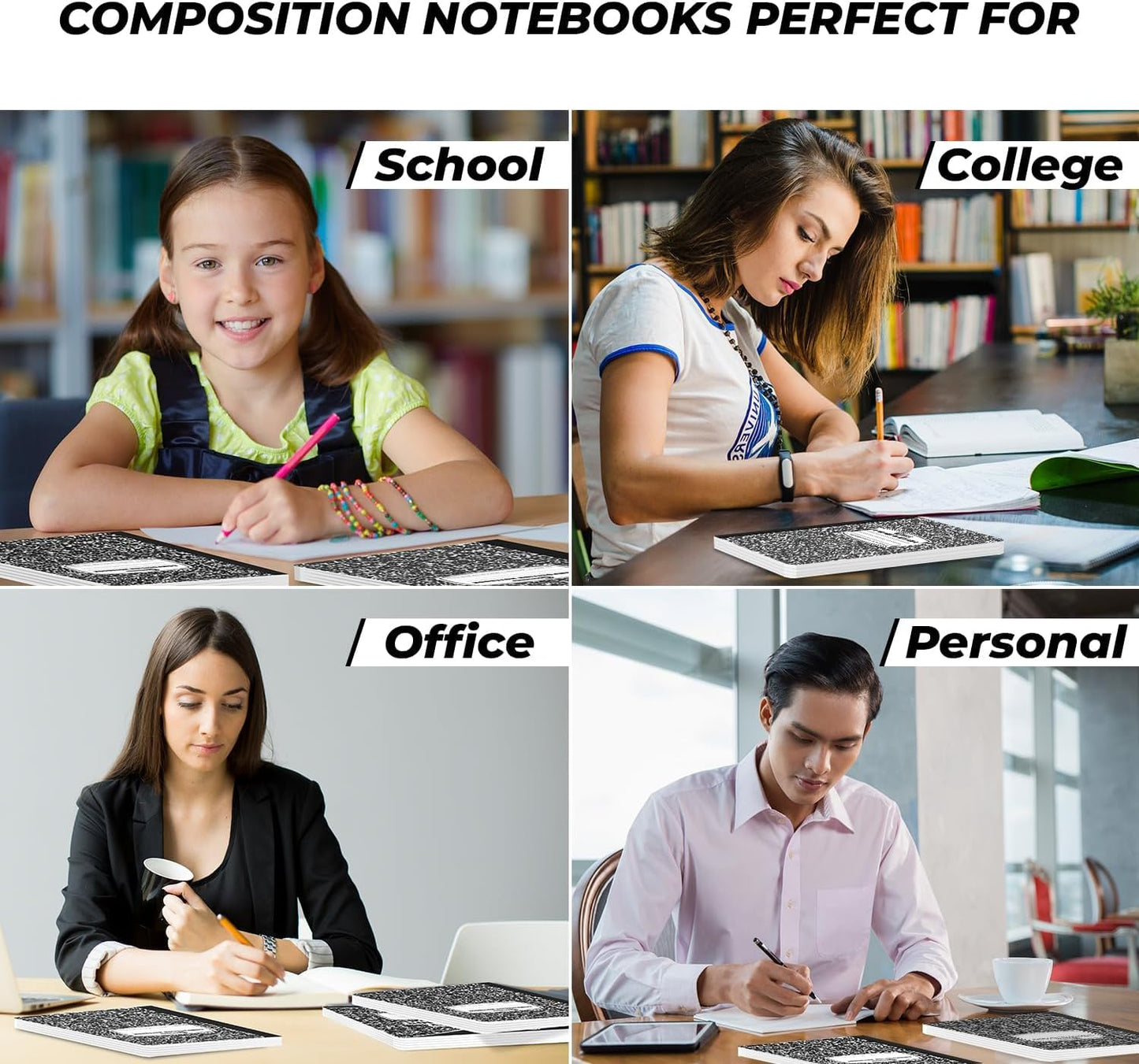 Rosmonde 50 Pack Bulk Composition Notebooks, College Ruled Notebook, 200 Pages (100 Sheets), 9-3/4 x 7-1/2", Hard Cover, Black Marble Composition Journal Book, Bulk Notebooks for School & College