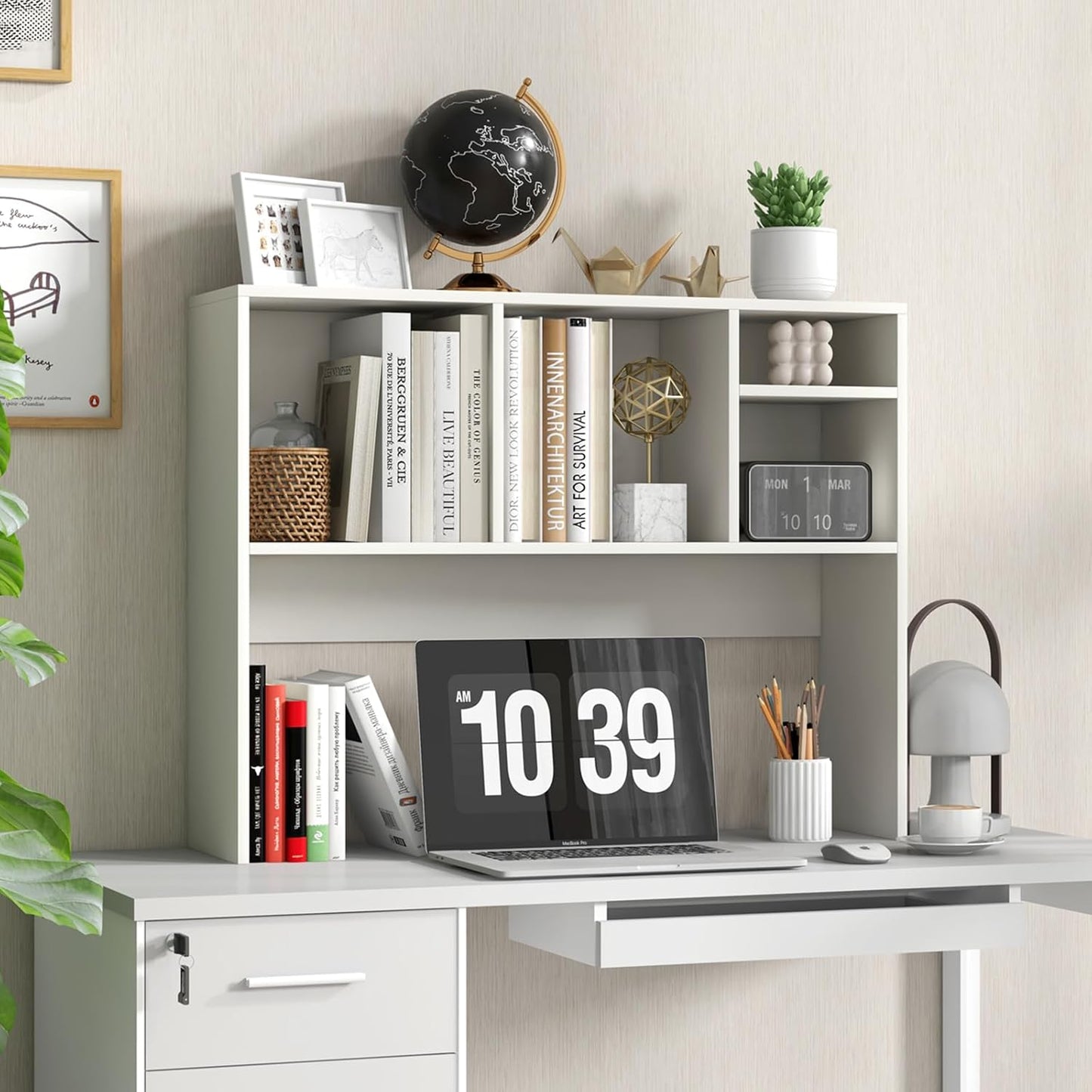Tangkula Desktop Bookshelf, Countertop Storage Hutch with 5 Shelves for Computer Desk, Desk 3-Tier Display Rack, Multipurpose Wood Desktop Hutch Storage Organizer for Dorm Office Home