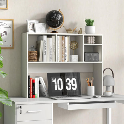 Tangkula Desktop Bookshelf, Countertop Storage Hutch with 5 Shelves for Computer Desk, Desk 3-Tier Display Rack, Multipurpose Wood Desktop Hutch Storage Organizer for Dorm Office Home