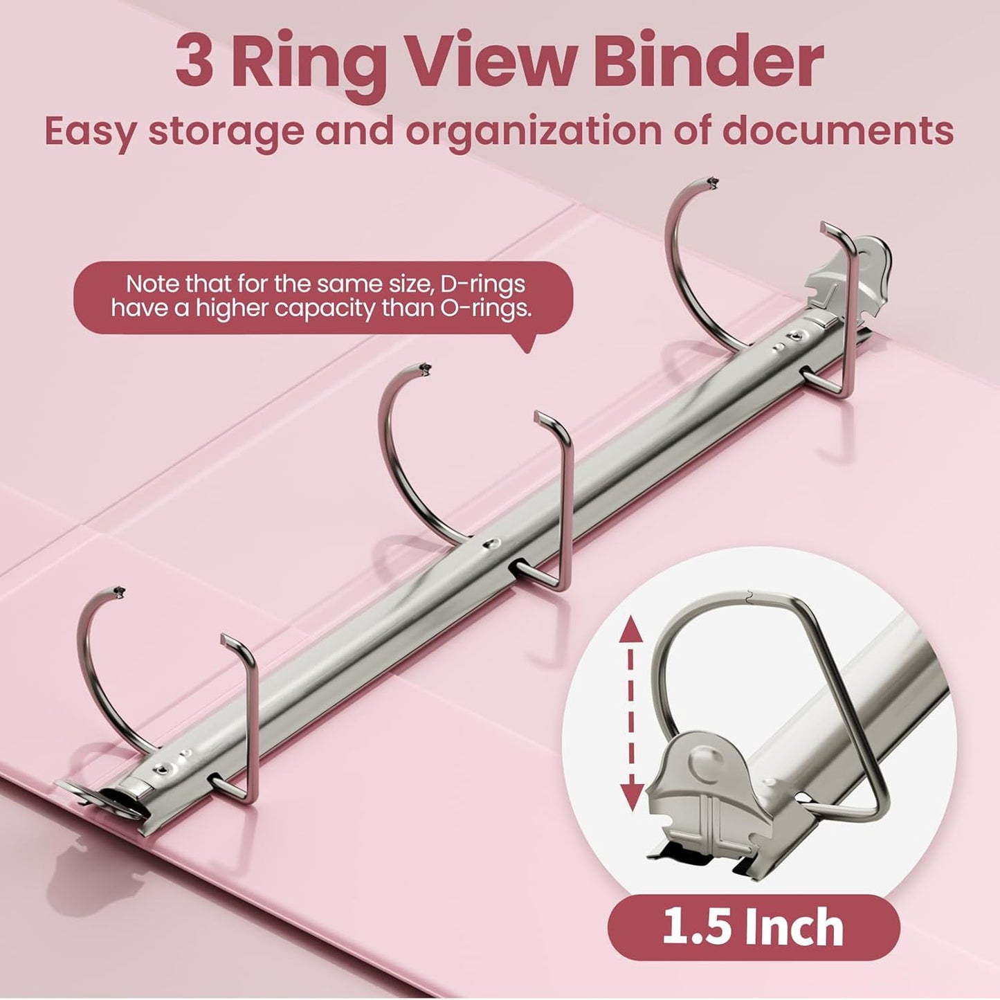 SUNEE 3 Ring Binder 2 Inch, Clear View Binder Three Ring PVC-Free (Fit 8.5x11 Inches) for School or Office Supplies, Light Purple, 1 Pack