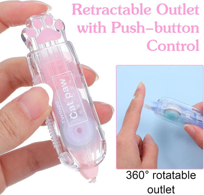 Ptwola 3 Pcs Retractable White Correction Tape Cat Paw Shape Aesthetic Pen Cute Smooth Correction Tape Mini Pen Supplies for Back to Teacher Office Accessories Easy to Use