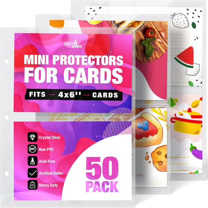 Half Letter 8.5x5.5’’ Pack of 100 Heavy Duty Page Sleeve Protectors for Mini 3-Ring Binders, Top Loading Crystal Clear & Archival Safe Refill Sheets, Acid-Free & Reinforced Holes