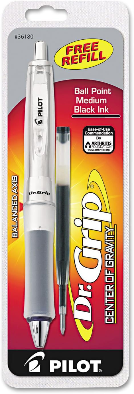 PILOT Dr. Grip Center of Gravity Refillable & Retractable Ballpoint Pen, Medium Point, Black, Single Pen- Ideal for School, Journaling & Office Writing
