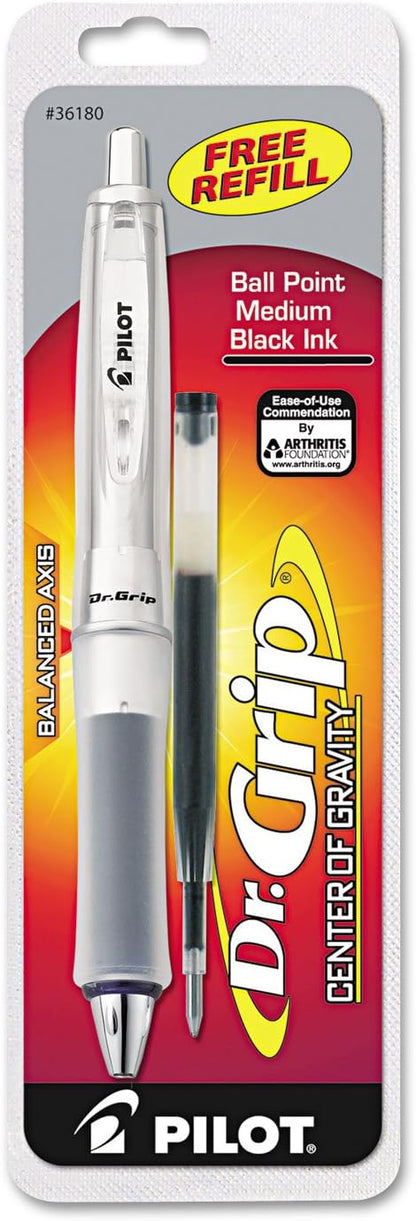 PILOT Dr. Grip Center of Gravity Refillable & Retractable Ballpoint Pen, Medium Point, Black, Single Pen- Ideal for School, Journaling & Office Writing